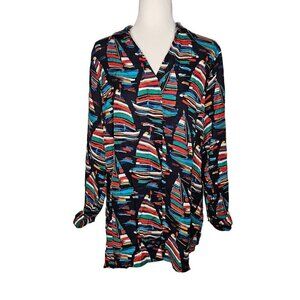 Soft Surroundings Size Large Multicolor Sailboat on Navy Blue Long Sleeve Shirt